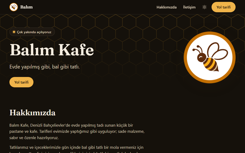 Balım Kafe sitesi — anasayfa önizleme