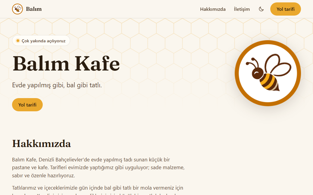 Balım Kafe sitesi — anasayfa önizleme