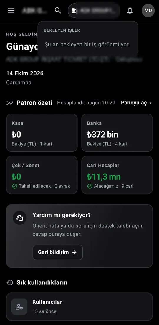 Gümrah Saha — Pending items screenshot