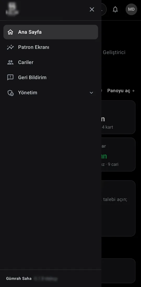 Gümrah Saha — Side menu screenshot