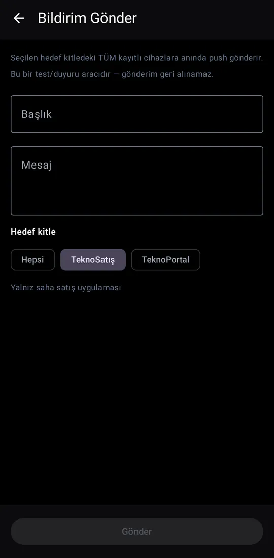 Tekno Sales — Send Notification screenshot