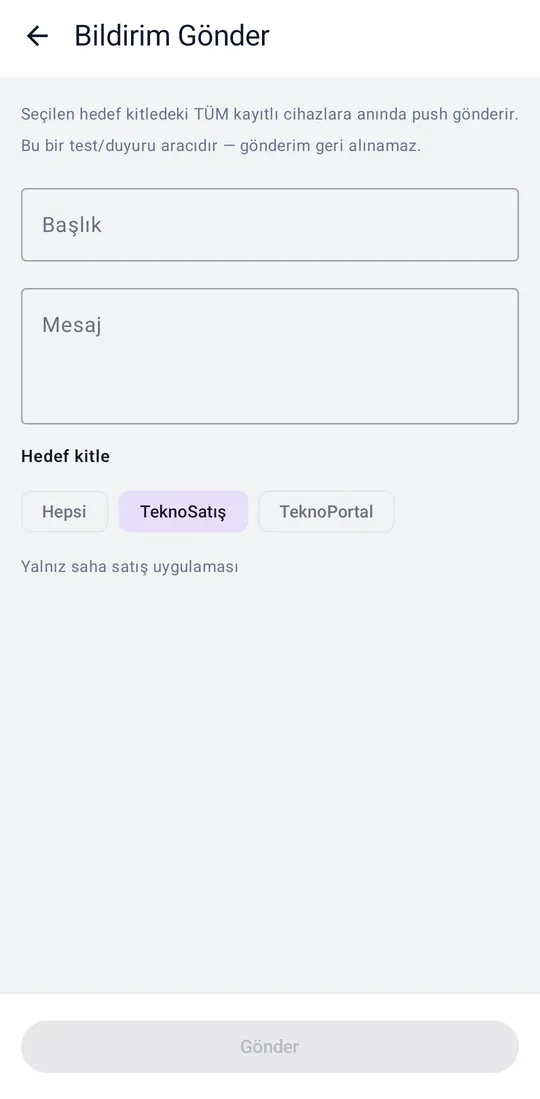 Tekno Sales — Send Notification screenshot
