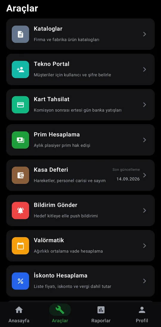 Tekno Sales — Tools tab screenshot
