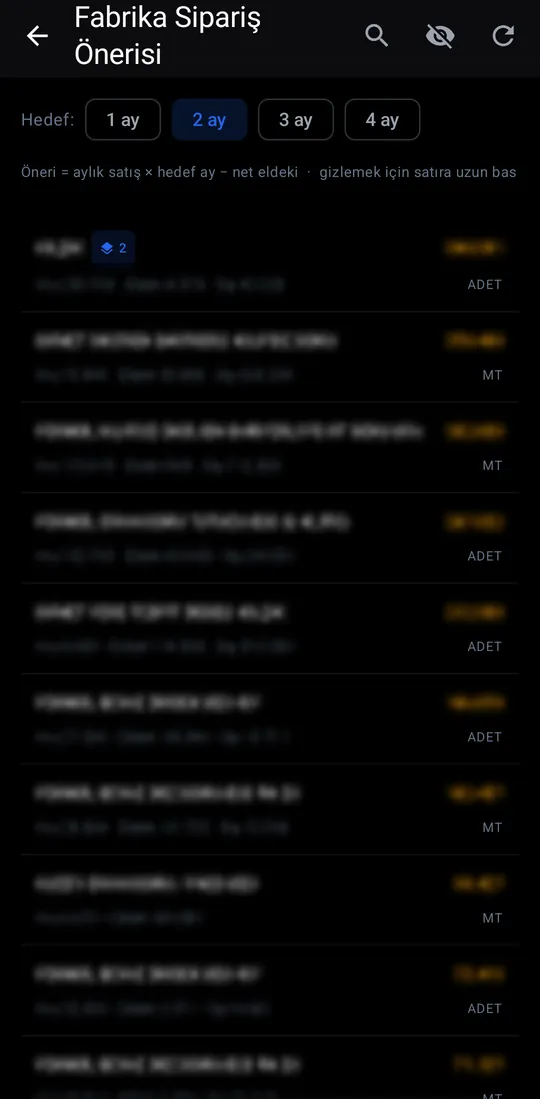Tekno Sales — Factory Order Suggestion screenshot