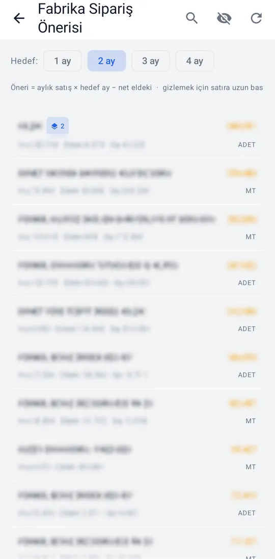 Tekno Sales — Factory Order Suggestion screenshot