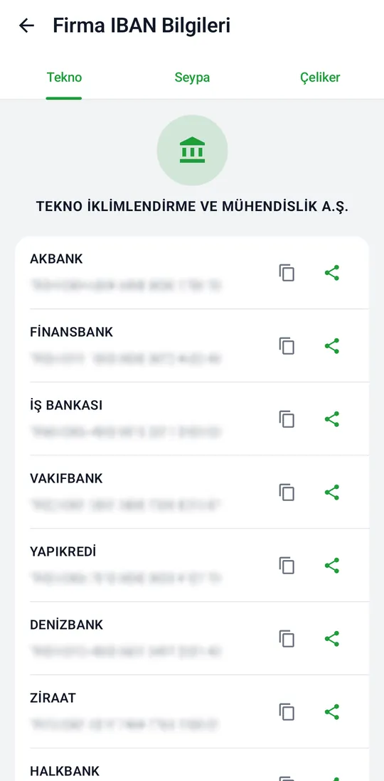 Tekno Sales — IBAN Details screenshot