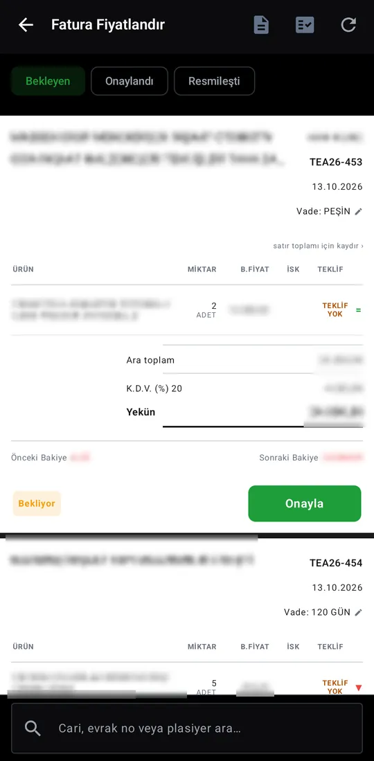 Tekno Sales — Invoice Pricing screenshot