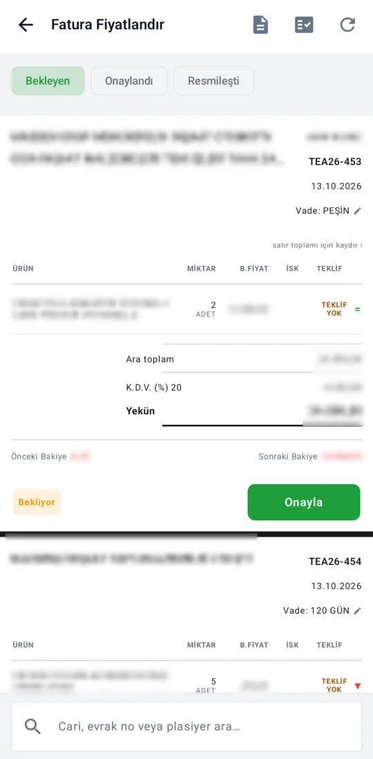 Tekno Sales — Invoice Pricing screenshot