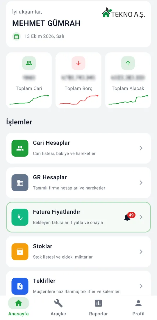 Tekno Sales — Home screen screenshot